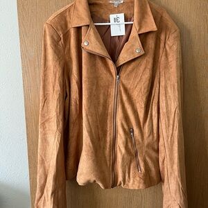 Tan Leather Moto Jacket with Asymmetrical Zipper